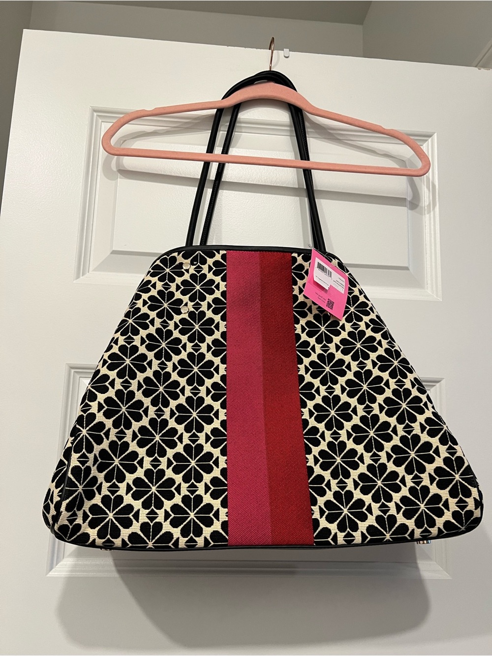 kate spade (Rare) Black & Cream spade floral Tote with Red Center Stripe